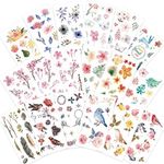 Knaid Watercolor Birds and Flowers Stickers Set - Decorative Sticker for Scrapbooking, Kid DIY Arts Crafts, Album, Bullet Journaling, Junk Journal, Planners, Calendars and Notebook