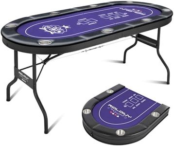 Rioloiuy 8 Player Poker Table Foldable, Texas Holdem Casino Table with Padded Rails & Cup Holders, Portable Folding Game Table for Home or Game Room, 71 Inch