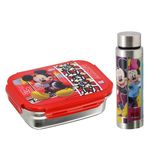 SKi Homeware Steel Lunch Box (600 ML) & Steel Slim Bottle (450 ML) Combo/Gift Set- Mickey