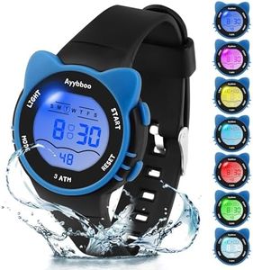 Ayybboo Kids Digital Watches for Girls Boys, 7 Color Lights Waterproof Watches for Kids with Alarm Stopwatch, Cute Cat Watch, Kids Gifts for Girls Boys Ages 5-13, Black