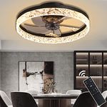 GESUM 19.7 Inch Flush Mount Ceiling Fan Light, Modern Enclosed Bladeless Ceiling Fan with Remote Control,Dimmable 3 Color 6 Speeds Enclosed Ceiling Fan Lights for Bedroom, living room, kitchen (black)