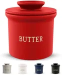 Kook Butter Crock with Lid, Soft Spreadable Butter, Ceramic French Butter Keeper to Leave On Counter with Water Line, Butter Dish, Home and Kitchen Decor, Perfect for Christmas Gift (Red)