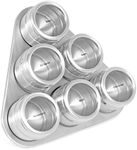 Internet's Best Triangle Magnetic Spice Rack - 6 Jars - Round Storage Spice Rack Set - Clear Sift and Pour Lid - Stainless Steel