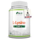 L-Lysine 1000mg High Strength - 180 Vegan Tablets - 6 Month Supply - Gluten Free - Made in The UK - Nu U Nutrition