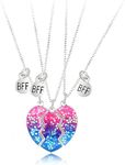 El Regalo 3 PCs BFF Best Friend Forever Split Heart Magnetic Matching Pendant Necklaces Set for Kids/Girls/Teens- Friendship Puzzle Necklaces Sets for Besties (Sparkly Blue Heart)