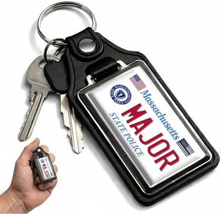 Brotherhood Thin Blue Line Massachusetts State Police Major Rank Leather Keychain Key Holder Key Ring For Men Heavy Duty Car Keyring For Men and Women