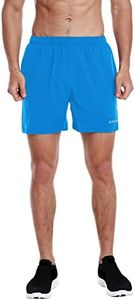 EZRUN Men's 5 Inches Running Workout Shorts Quick Dry Lightweight Athletic Shorts with Liner Zipper Pockets,North Carolina Blue,L