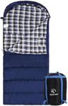 REDCAMP Flannel Sleeping Bag for Adults, Comfortable Cotton Sleeping Bags for Camping with Detachable Hood,Blue with 2lbs Filling