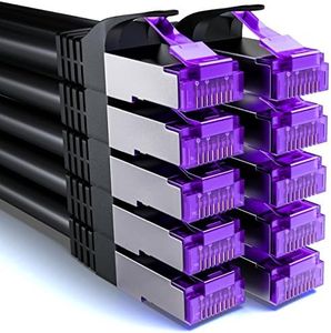 deleyCON 10x 0,25m CAT7 Câble Réseau - 10 Gigabit Court RJ45 de Raccordement Ethernet (Cuivre, SFTP PiMF Blindage) pour LAN DSL Modem Routeur Panneau de Brassage CAT7 CAT6 CAT5 - Noir