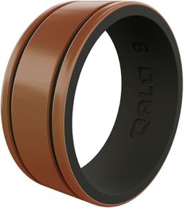 QALO Men's Rubber Silicone Ring, Metallic Striped Strata, Comfort Fit, Silicone Rubber Wedding Band, Breathable, Durable Wedding Ring for Men, 9mm Wide 1.85mm Thick, Copper & Black, Size 11