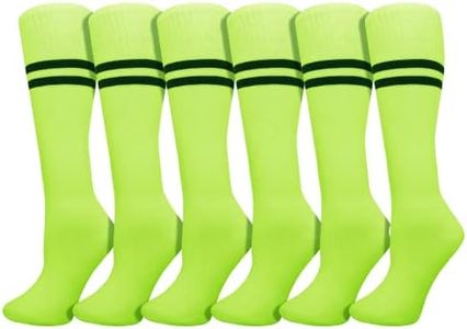 Winterlace Kids Soccer Socks, 6 Pairs for Boys Girls, Youth Knee High Athletic Sports Football Gym School Team Pack Children (as1, alpha, m, regular, Neon)