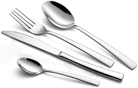 WUJO Cutlery Set, Stainless Steel Dinner Set, 48 Piece Dinnerware/Tableware/Silverware Set Service for 12 Person, Include Knife/Fork/Spoon/Teaspoon, Mirror Polished