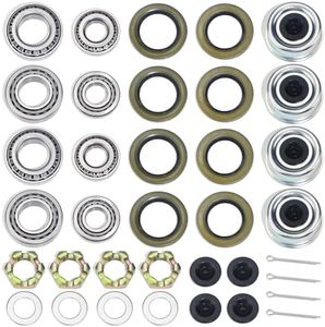 GREPSPUD 4Sets 25580 14125A Trailer Axle Hub Bearings Kit, with 21333TB/10-10 22333TB/10-36 Grease Seals 2.72'' Dust Caps Cotter Pins Spindle Nuts & Washers for 7000 lbs Trailer #D42 Tapered Spindle