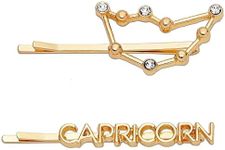 Zodaca Capricorn Zodiac Hair Pins, Rhinestone Barrettes (Gold, 2 Pack)