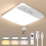 NARUNDREN Rechargeable Motion Sensor Ceiling Light with Remote - Wireless Ceiling Lights Battery Operated Closet Light,400LM & 3 Colors Motion Sensor LED Ceiling Lamp for Closets,Shower,Stairs,Hallway