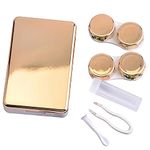 Contact Lens Case,2 Pairs Eye Lens Case Cute Mini Portable Travel Contact Lens Storage Set Box Kit with Mirror Tweezer Stick and Portable Solution Bottle Holder Girls Women Contact Lenses Case Leakproof Container Lenses Box (Gold)