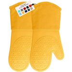 HOMWE Professional Silicone Oven Mitt, Oven Mitts with Quilted Liner, Heat Resistant Pot Holders, Flexible Oven Gloves, 1 Pair, 13.7 Inch, Yellow