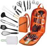 Hozzen Camping Cooking Set - Camping Utensil Set Car Camping Cooking Essentials Gear for Camp Kitchen Cooking and Grilling, Stainless Steel & Silicone Ideal Gift for RV Tent Camper, Picnics, BBQs