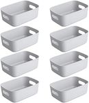 Bgfuni Set of 8 Small Plastic Storage Baskets, Office Home and Kitchen Tidy Organiser, White Plastic Studio Storage Baskets, Plastic Baskets for Storage Small, Shelf Baskets,20 x14 x7.5cm(Grey)