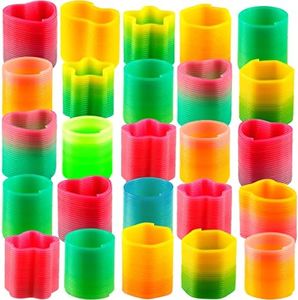 Bedwina Rainbow Spring Toy Assortment - (Pack of 30) Mini Plastic Coil Spring Toy - Bright Colors and Shapes, Goody Bag Filler, Party Prizes and Stocking Stuffers for Kids