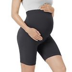 VALANDY Maternity Shorts Over Belly Biker Shorts High Waisted Short Leggings Athletic Workout Running Yoga Pregnancy Pants Gray