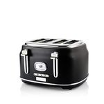 Westinghouse Retro 4-Slice Toaster - Six Adjustable Browning Levels - with Self Centering Function & Crumb Tray - Including Warm Rack for Bread, Bagels, Sandwiches, & Croissants - Black