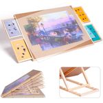 LAYAONE 1500PCS Rotating Wooden Jigsaw Puzzle Board with Adjustable Bracket Portable Puzzle Table - 4 Drawers & Covers | Puzzle Organizer Boards Storage Accessories for Adults Children Kids