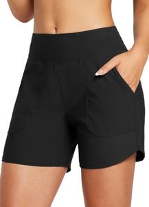 baleaf Womens 5" Swim Shorts High Waisted Board Quick Dry Pocket Black 3XL