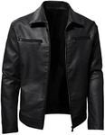 Male Autumn and Winter Solid Color Leather Jacket Warm Coat Jacket Stand Long Sleeve Double Zipper Pocket Idol, Black, X-Large