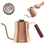 Navaris 1 Litre Gooseneck Kettle - Stainless Steel Coffee Kettle with Pour Over Spout for Coffee - Kettle for Stove Top Hobs with Thermometer - Copper