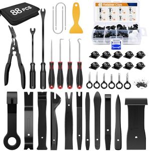 GOOACC 88Pcs Trim Removal Tool, Auto Push Pin Bumper Retainer Clip Set Fastener Terminal Remover Tool Adhesive Cable Clips Removal Kit Car Panel Radio Removal Auto Clip Pliers, Black