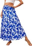 KIRUNDO Women's 2025 Spring Summer High Waist Boho Floral Maxi Skirt Casual Flowy Swing Pleated A Line Beach Long Skirts(Floral Blue White, X-Large)