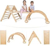 WEDANTA Foldable Climbing Toys Toddlers 4 in 1 - Pikler Triangle Climber Ramp Arch - Wooden Toddler Set 3 in 1 - Montessori Set - Pickler 3 Piece Gym for Kid - Anthill-3