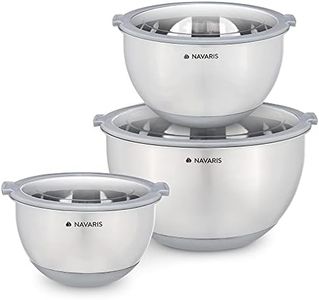 Navaris Stainless Steel Mixing Bowls with Lids (Set of 3) - Small, Medium and Large Mixing Bowl with Lid Set - 1.5 QT, 3 QT, 5 QT - Gray