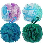 DadyMart Bath Shower Loofah Sponge 75g Bath Mesh Pouf Shower Ball Body Scrubber Exfoliating Bath Sponge for Women and Men, Set of 4, Flower Color