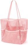 KPX Mesh Beach Bag, Tote Bag for Women Large Foldable Mesh Swimming Bag with Pockets - Sandproof, Waterproof (Pink-Style2)