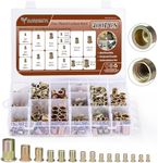 Rivet Nut Assortment Kit, 400PCS SAE & Metric Rivet Nuts M3 M4 M5 M6 M8 M10 M12#6-32#8-32#10-24#10-32 1/4"-20 5/16"-18 3/8"-16 1/2"-13, Zinc Plated Carbon Steel Flat Head Threaded Insert Nutserts