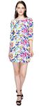 Niknod Cute Round Neck Bracelet Sleeve Above Knee Length Multi-Colour Cotton Dress (X-Large, Multicolour)