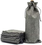 Bezall 10Pcs Burlap Wine Bag, Reusable Linen Wine Gift Bags for Liquor Bottles with Drawstring, Champagne Bags for Wine Tasting, Christmas, Wedding, Housewarming, Birthday, Holiday Party (Gray)