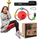 Climbing Rope Tree Swing with Platforms and Disc Swings Seat - Playground Swingset Outdoor Accessories for Kids - Trees House Tire Flying Saucer Swing Outside Toys - Bonus Carabiner and 120 Centimeters Strap