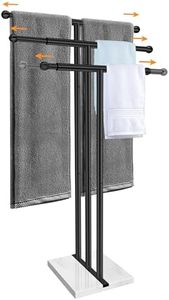 Kayfia 40" Standing Towel Rack with Weighted Marble Base, Width Adjustable & Taller Bathroom Towel Rack Stand, 3-Tier Towel Racks for Bathroom, Multiple Spaces Stainless Steel Brushed Finish, Black