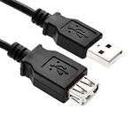 USB 2.0 Extension Cable A to A Extender Lead — Male Plug to Female Socket for Extending Connection to Peripherals, Printers, Cameras, Mice, Keyboards — 1m / 100cm (Black)