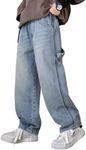 Rolanko Boys Baggy Jeans, Wide Leg Elastic Waist Denim Pants Loose Fit Trousers Vintage Y2K Streetwear (SideStraps, 8-10)