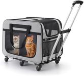 HOVONO Extra Large Double Pet Carrier with Wheels for Small Dogs and All-Breed Cats, Cat Rolling Carrier for 2 Cats, Support up to 40 Lbs, Grey