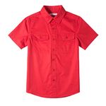 Tronjori Boys Short Sleeve Button Down Casual Woven Shirt Two Pockets(16,Fire Red)