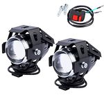 Keyohome 2PCS Motorcycle Headlight Motorbike U5 LED Fog Lamp Front Spot Light DRL Spotlight Driving Daytime Lights with On Off Switch