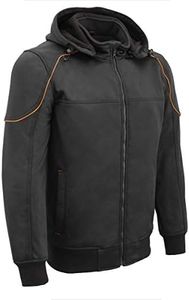 Milwaukee Leather MPM1764 Men's Black Soft Shell Armored Motorcycle Racing Style Jacket with Detachable Hood - Large