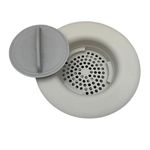 Flex Strainer Kitchen Sink Strainer Basket Replacement with Drain Stopper Plug, 2N1, fits 3-1/2” drains, 5-1/4” Diameter, USA Made Grey Single (1, Grey)