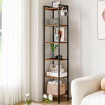 Hzuaneri Bookshelf, Book Shelf, Industrial Bookcase with 2 Hooks, Coner Shelf Storage Organizer for Home Office, Living Room, Bedroom, Kitchen, 6-Tier Rustic Brown BC10701B