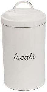 AuldHome Enamelware Dog Treat Jar, White Rustic Treats Container